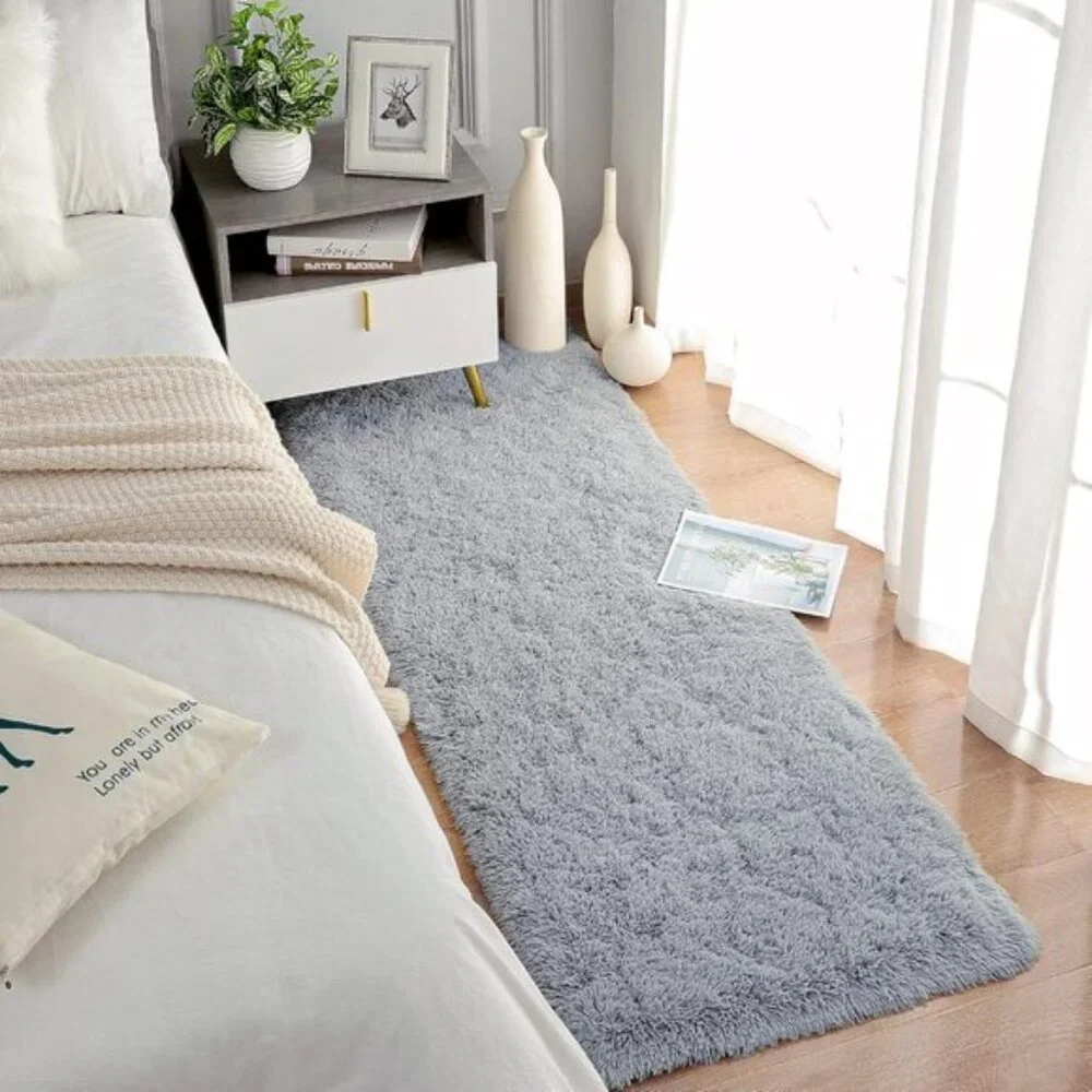 New 2x6 Grey Fluffy Runner Rug, Soft Shag Non-Shedding Carpet for Kids & Home